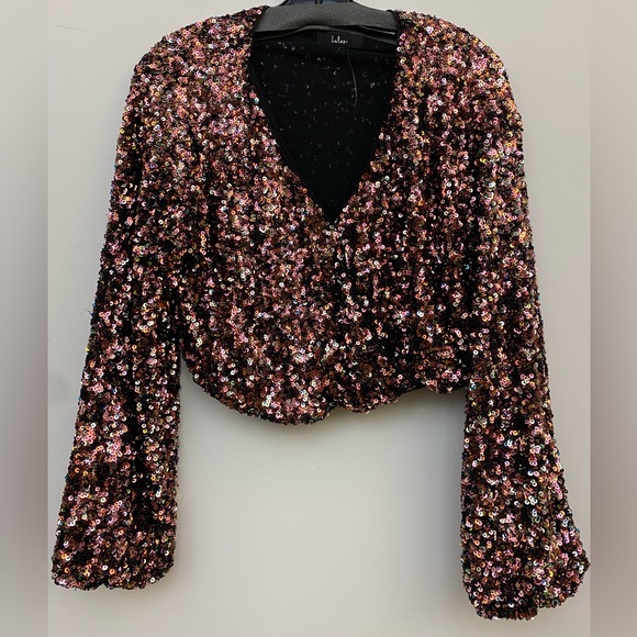Pink multi sequin long sleeves crop top - Picture 1 of 7